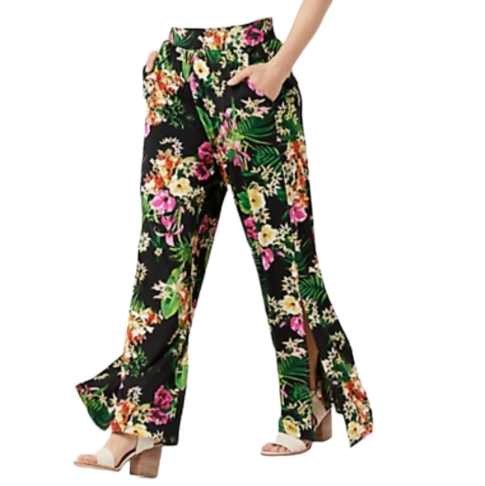 G.I.L.I. Jetsetter Petite Side Slit Pants in Black Multicolor Size: xxs